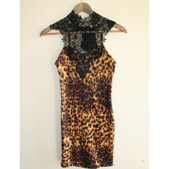 Charlotte Russe Dresses & Skirts - Charlotte Russe Leopard Cheetah Black Lace Halter